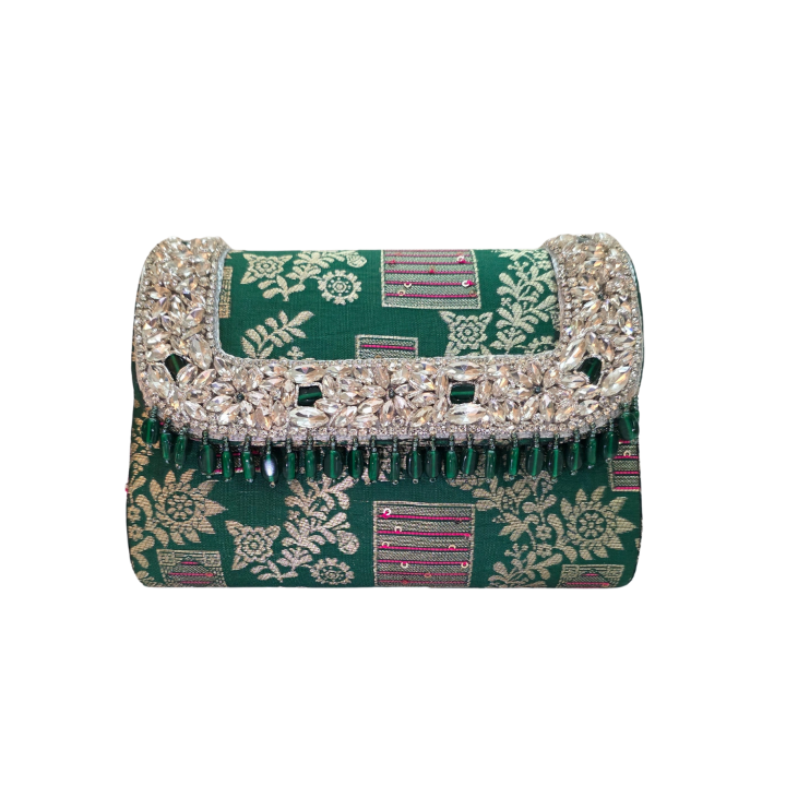 Crystal beaded clutch bag-green - Vivistry